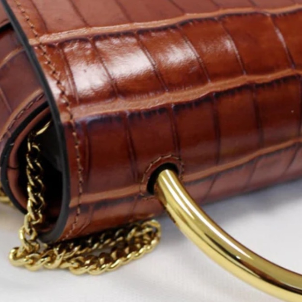 CHLOE
Aby Lock Small Embossed/Calfskin Leather Chain Shoulder Bag Brown - Picture 11 of 16